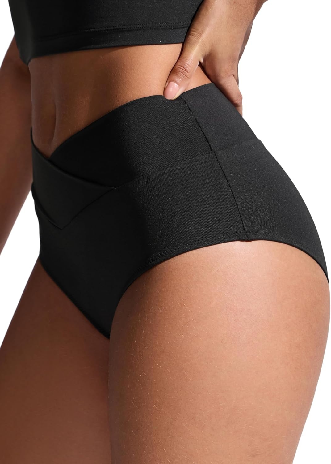 image:imageCRZ YOGA High Waisted V Cut Bikini Bottom for Women Cross Front Bathing Swimsuit Full Coverage Swim BriefsBlack