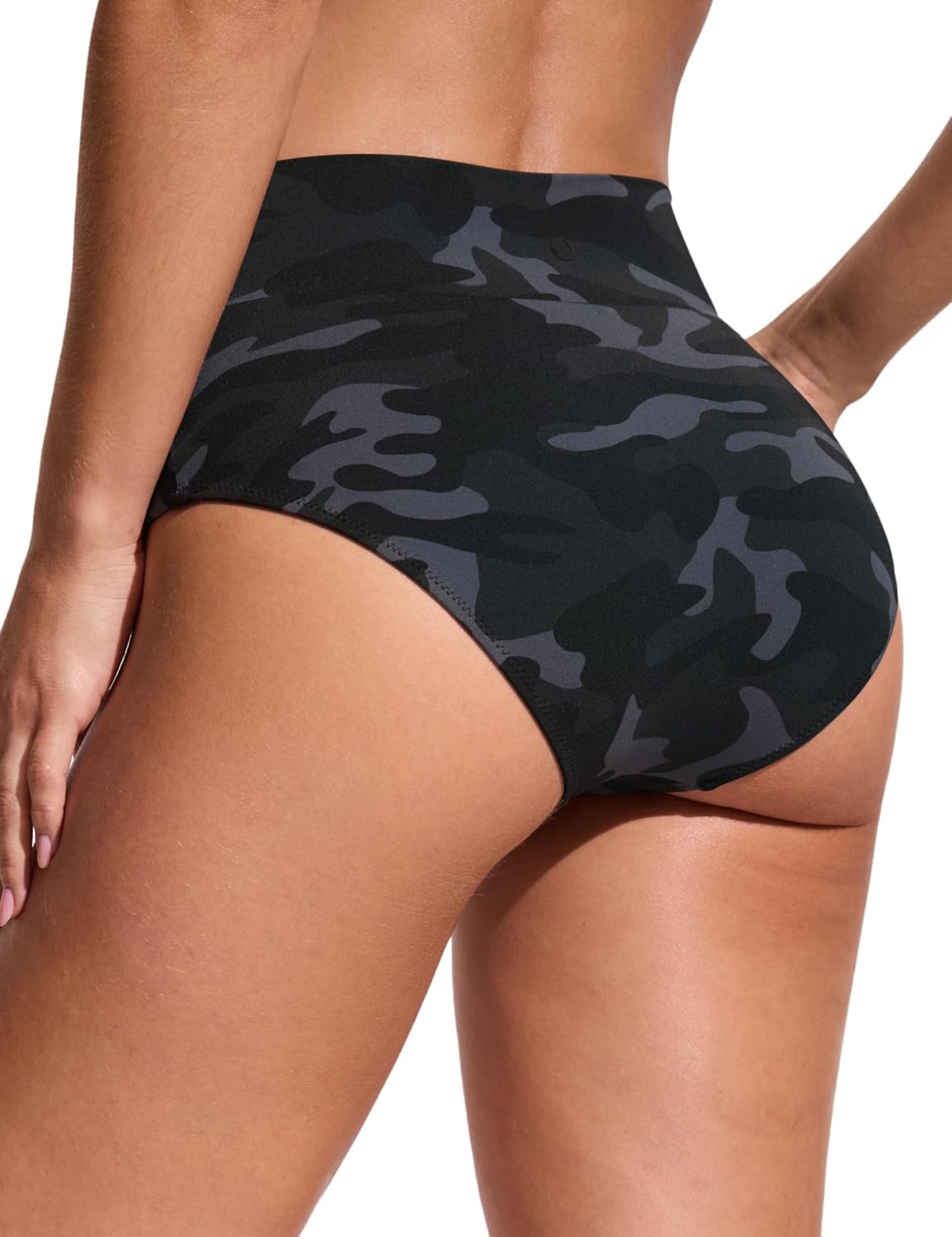image:imageCRZ YOGA High Waisted V Cut Bikini Bottom for Women Cross Front Bathing Swimsuit Full Coverage Swim BriefsJungle Camouflage Gray