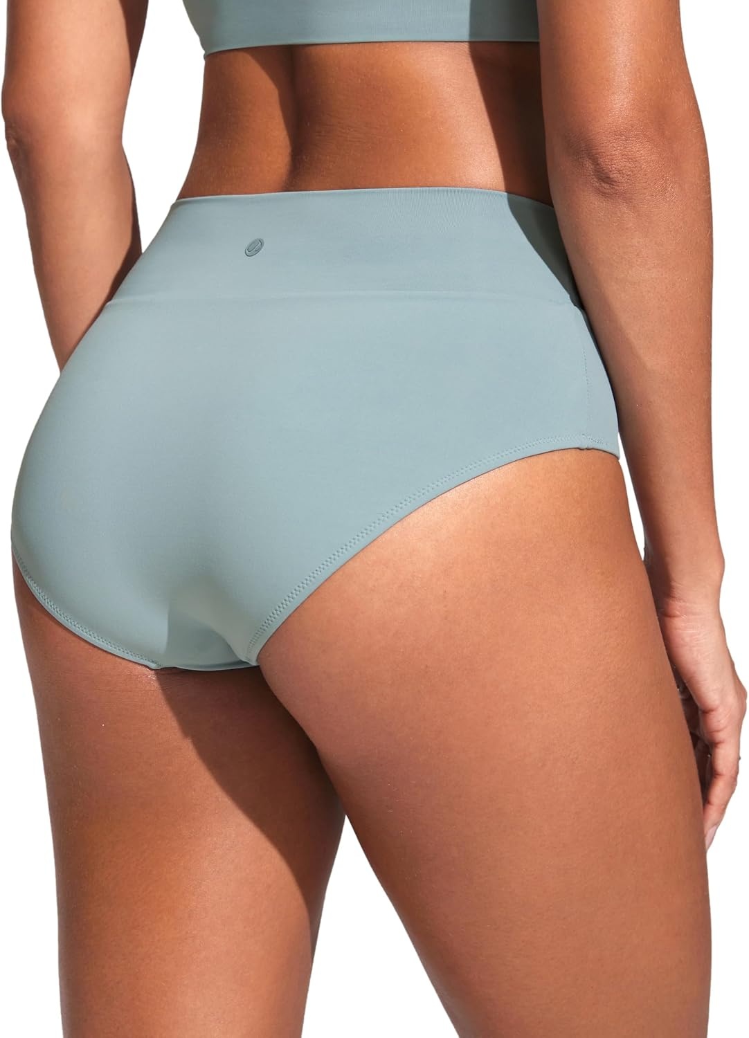 image:imageCRZ YOGA High Waisted V Cut Bikini Bottom for Women Cross Front Bathing Swimsuit Full Coverage Swim BriefsLight Grayish Blue
