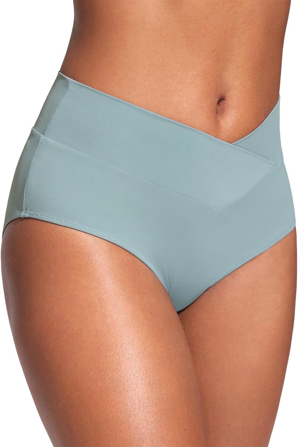 image:imageCRZ YOGA High Waisted V Cut Bikini Bottom for Women Cross Front Bathing Swimsuit Full Coverage Swim BriefsLight Grayish Blue