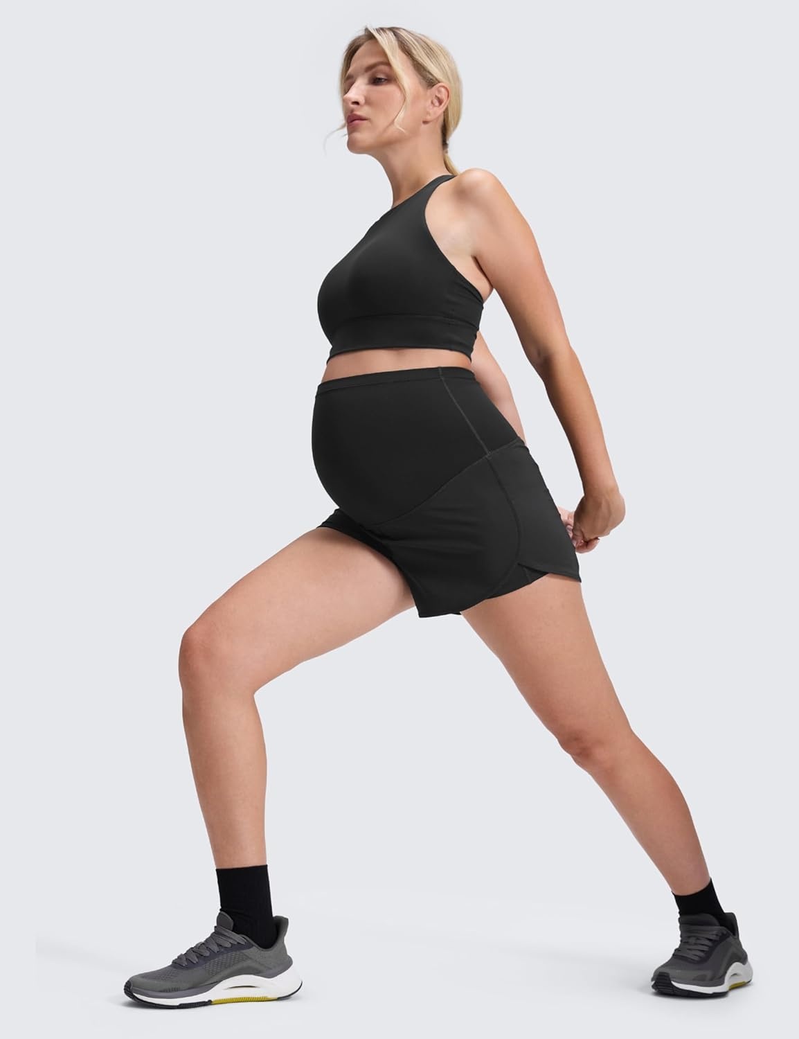 image:imageCRZ YOGA Lightweight Maternity Dolphin Workout Shorts 3 Soft Athletic Running Casual Womens Pregnancy with Liner PocketsBlack