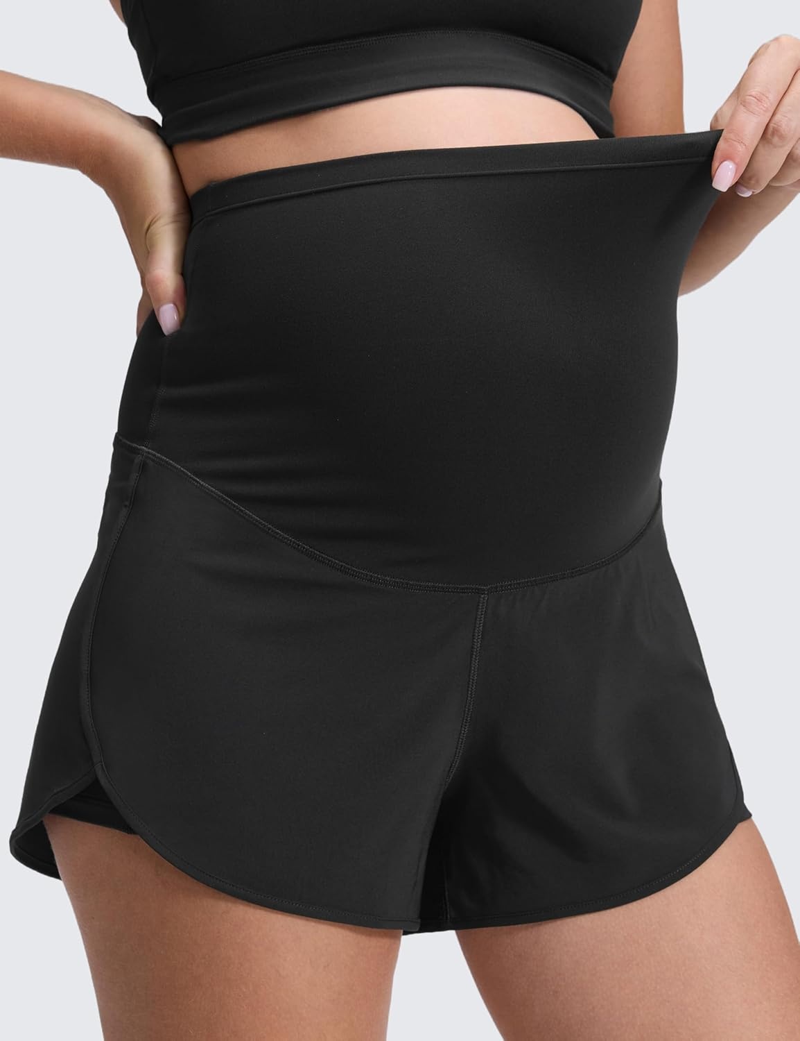 image:imageCRZ YOGA Lightweight Maternity Dolphin Workout Shorts 3 Soft Athletic Running Casual Womens Pregnancy with Liner PocketsBlack
