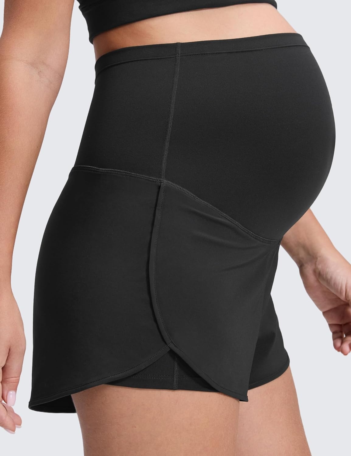 image:imageCRZ YOGA Lightweight Maternity Dolphin Workout Shorts 3 Soft Athletic Running Casual Womens Pregnancy with Liner PocketsBlack