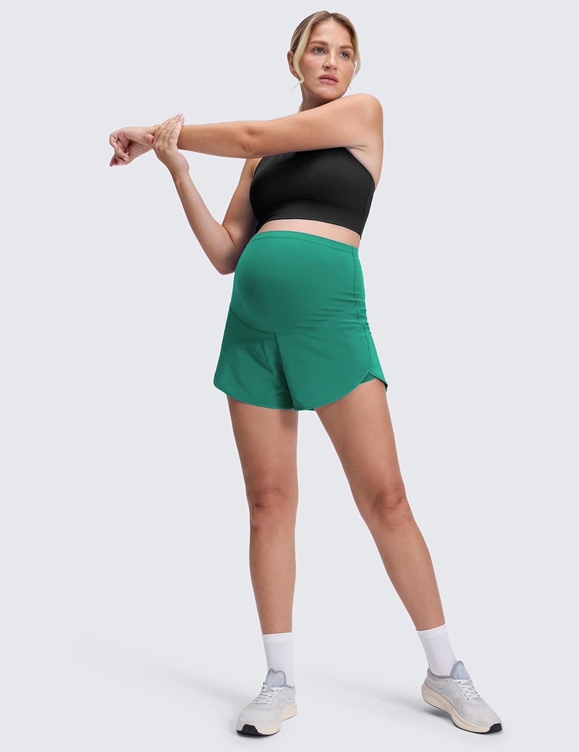 image:imageCRZ YOGA Lightweight Maternity Dolphin Workout Shorts 3 Soft Athletic Running Casual Womens Pregnancy with Liner PocketsCascadia Green