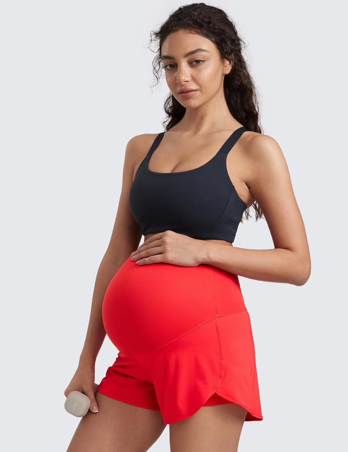 image:imageCRZ YOGA Lightweight Maternity Dolphin Workout Shorts 3 Soft Athletic Running Casual Womens Pregnancy with Liner PocketsDeep Red
