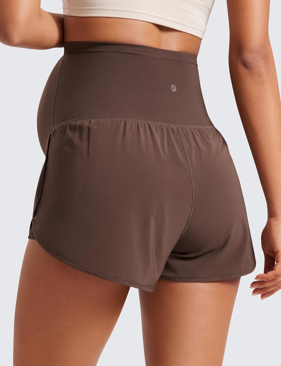 image:imageCRZ YOGA Lightweight Maternity Dolphin Workout Shorts 3 Soft Athletic Running Casual Womens Pregnancy with Liner PocketsHot Fudge Brown