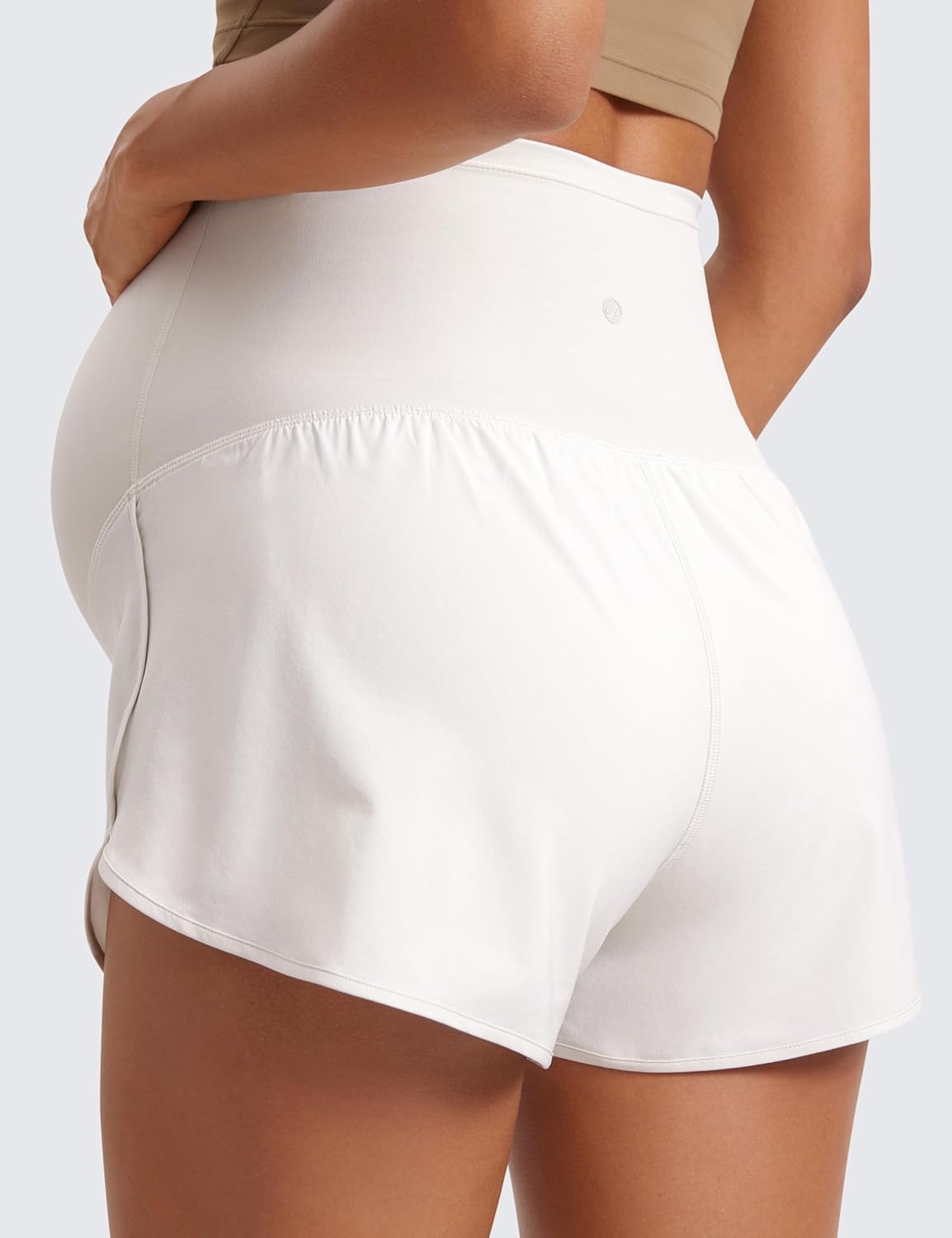 image:imageCRZ YOGA Lightweight Maternity Dolphin Workout Shorts 3 Soft Athletic Running Casual Womens Pregnancy with Liner PocketsMilky White