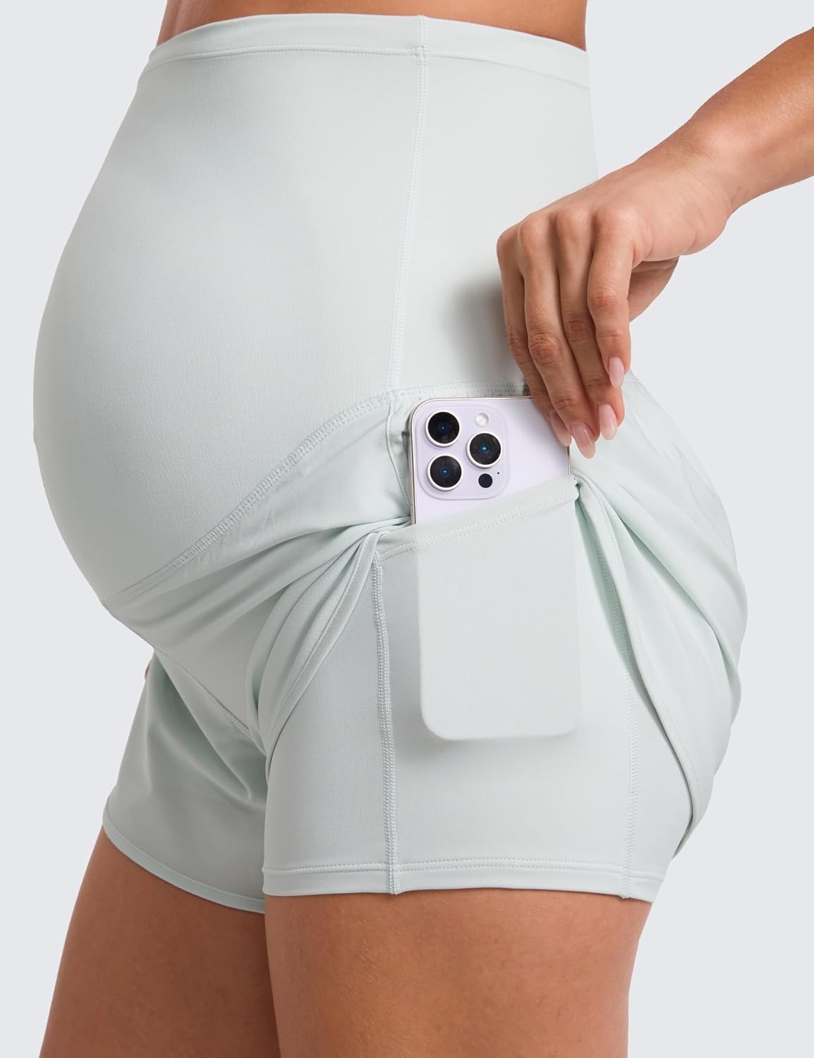 image:imageCRZ YOGA Lightweight Maternity Dolphin Workout Shorts 3 Soft Athletic Running Casual Womens Pregnancy with Liner PocketsOcean Air