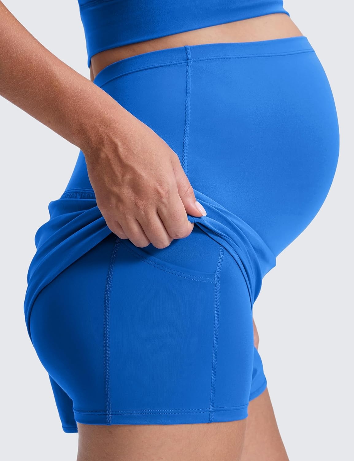 image:imageCRZ YOGA Lightweight Maternity Dolphin Workout Shorts 3 Soft Athletic Running Casual Womens Pregnancy with Liner PocketsSparkle Blue