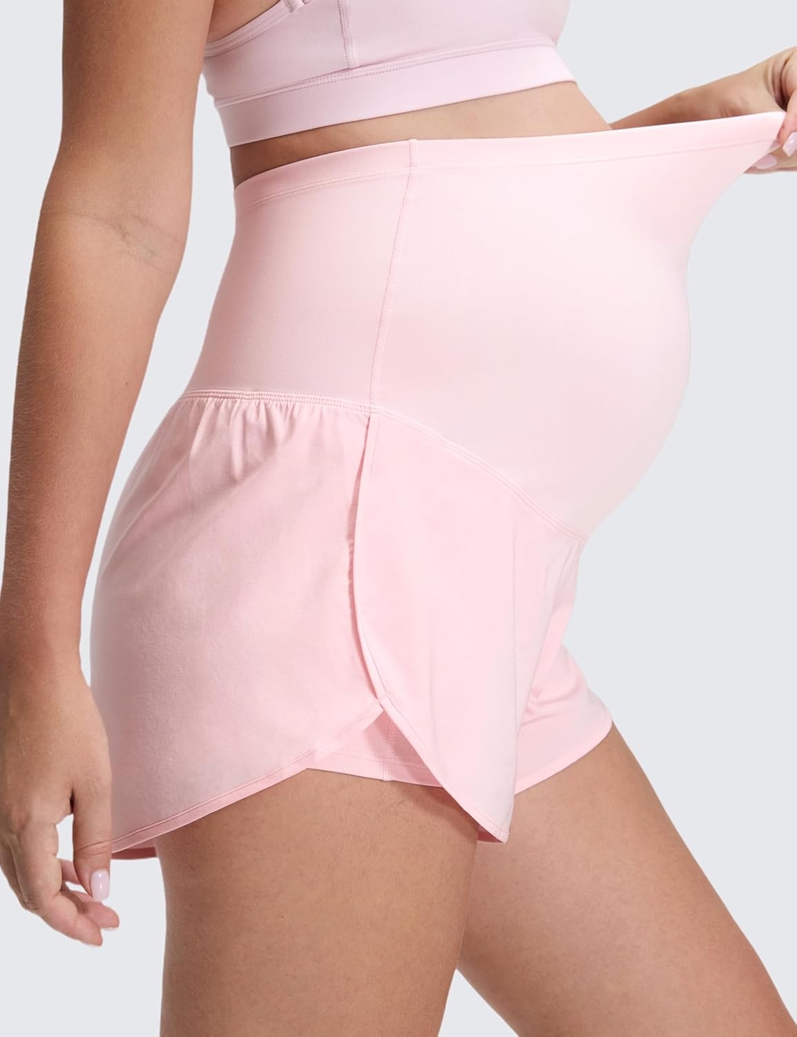 image:imageCRZ YOGA Lightweight Maternity Dolphin Workout Shorts 3 Soft Athletic Running Casual Womens Pregnancy with Liner PocketsStrawberry Pink