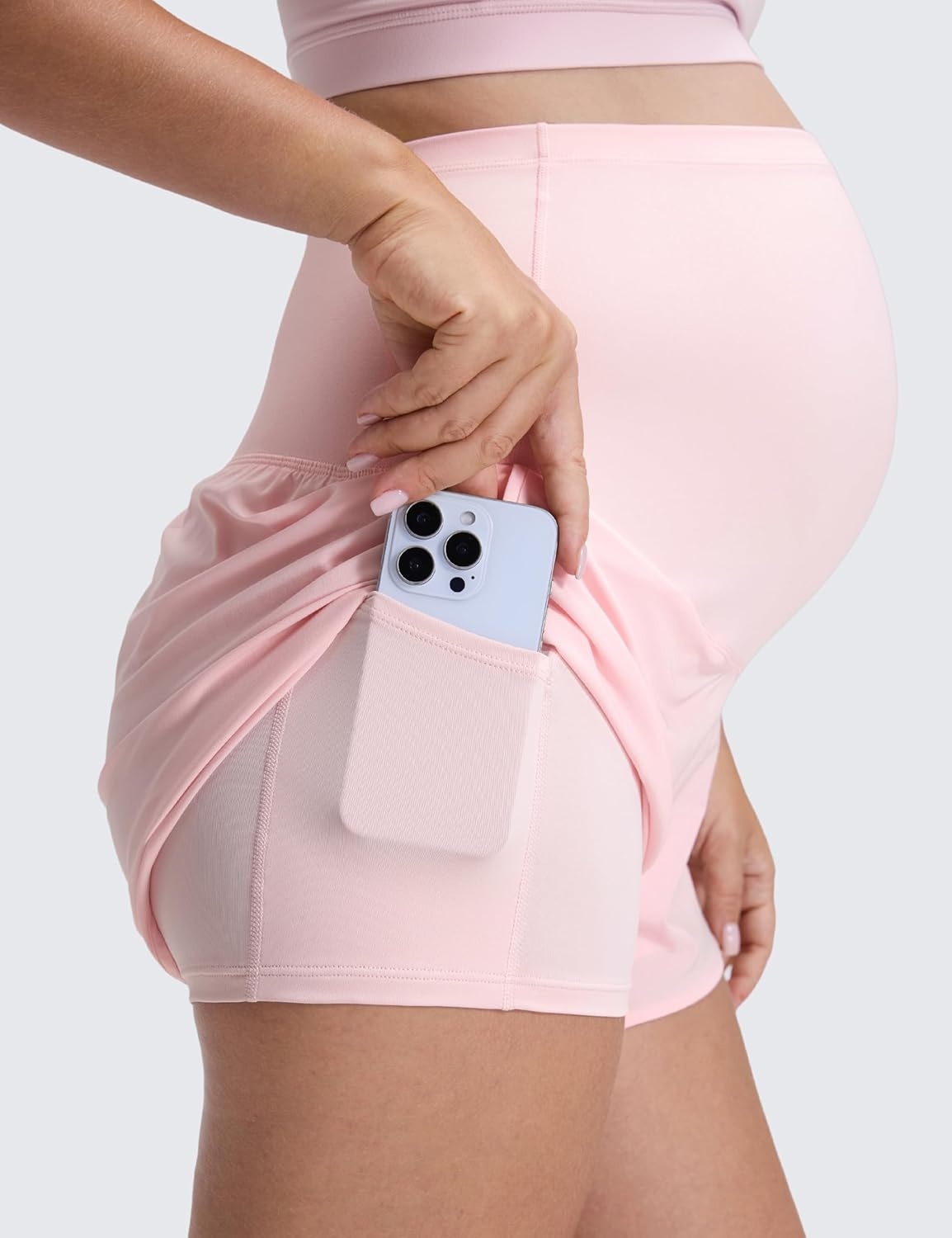 image:imageCRZ YOGA Lightweight Maternity Dolphin Workout Shorts 3 Soft Athletic Running Casual Womens Pregnancy with Liner PocketsStrawberry Pink