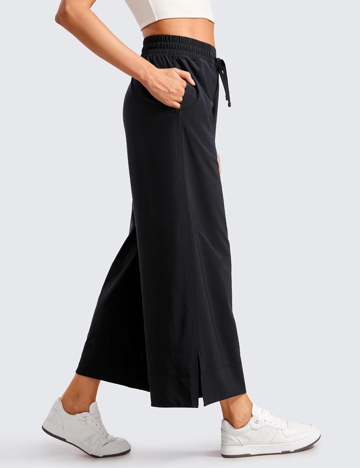image:imageCRZ YOGA Lightweight Wide Leg Cropped Pants for Women 25 Casual Travel Work Sweatpants SummerBlack