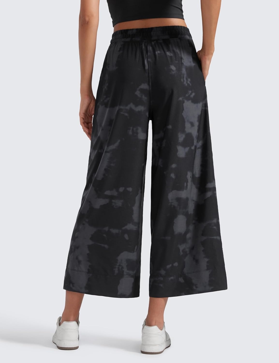 image:imageCRZ YOGA Lightweight Wide Leg Cropped Pants for Women 25 Casual Travel Work Sweatpants SummerBlack Tie Dye Flowers
