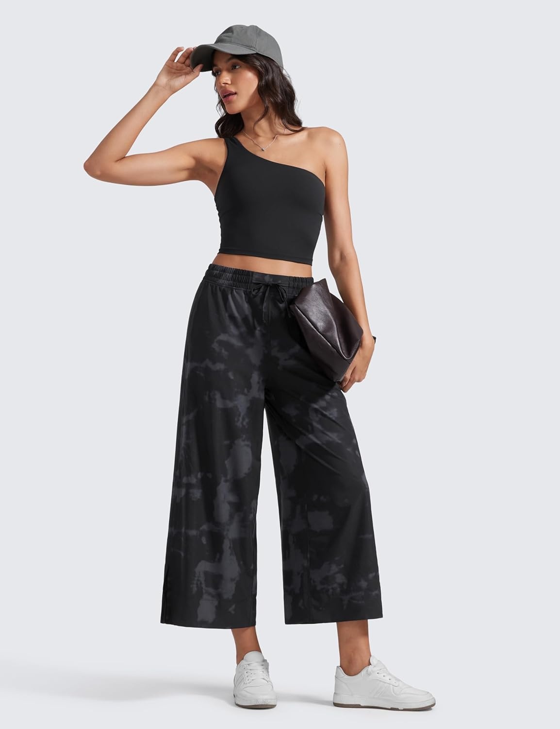image:imageCRZ YOGA Lightweight Wide Leg Cropped Pants for Women 25 Casual Travel Work Sweatpants SummerBlack Tie Dye Flowers