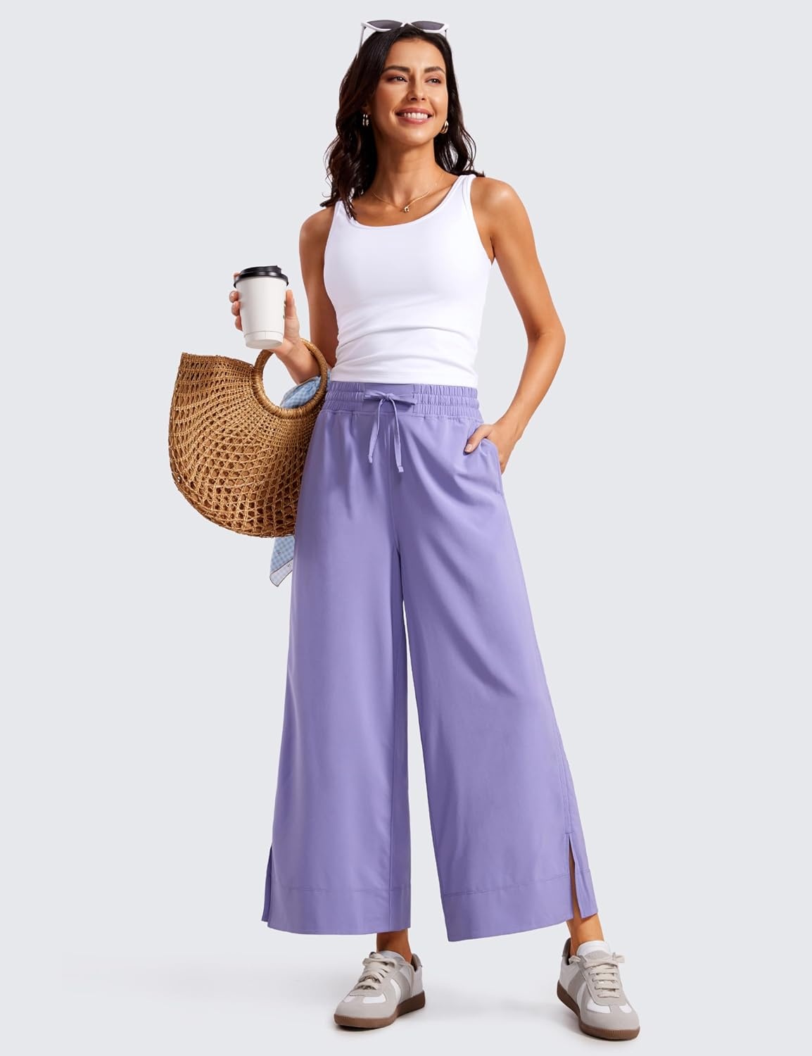 image:imageCRZ YOGA Lightweight Wide Leg Cropped Pants for Women 25 Casual Travel Work Sweatpants SummerDark Lavender Purple