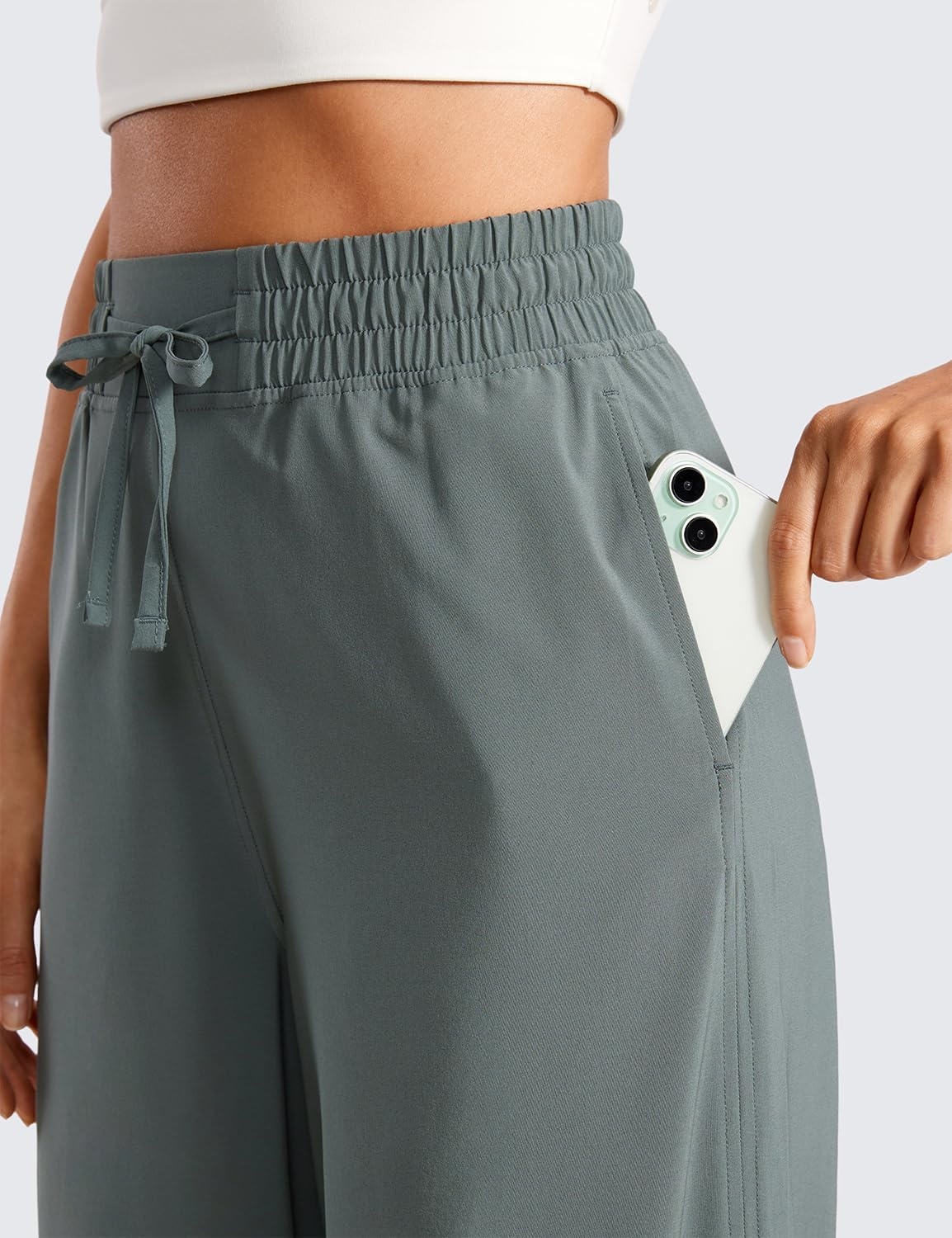 image:imageCRZ YOGA Lightweight Wide Leg Cropped Pants for Women 25 Casual Travel Work Sweatpants SummerGrey Sage