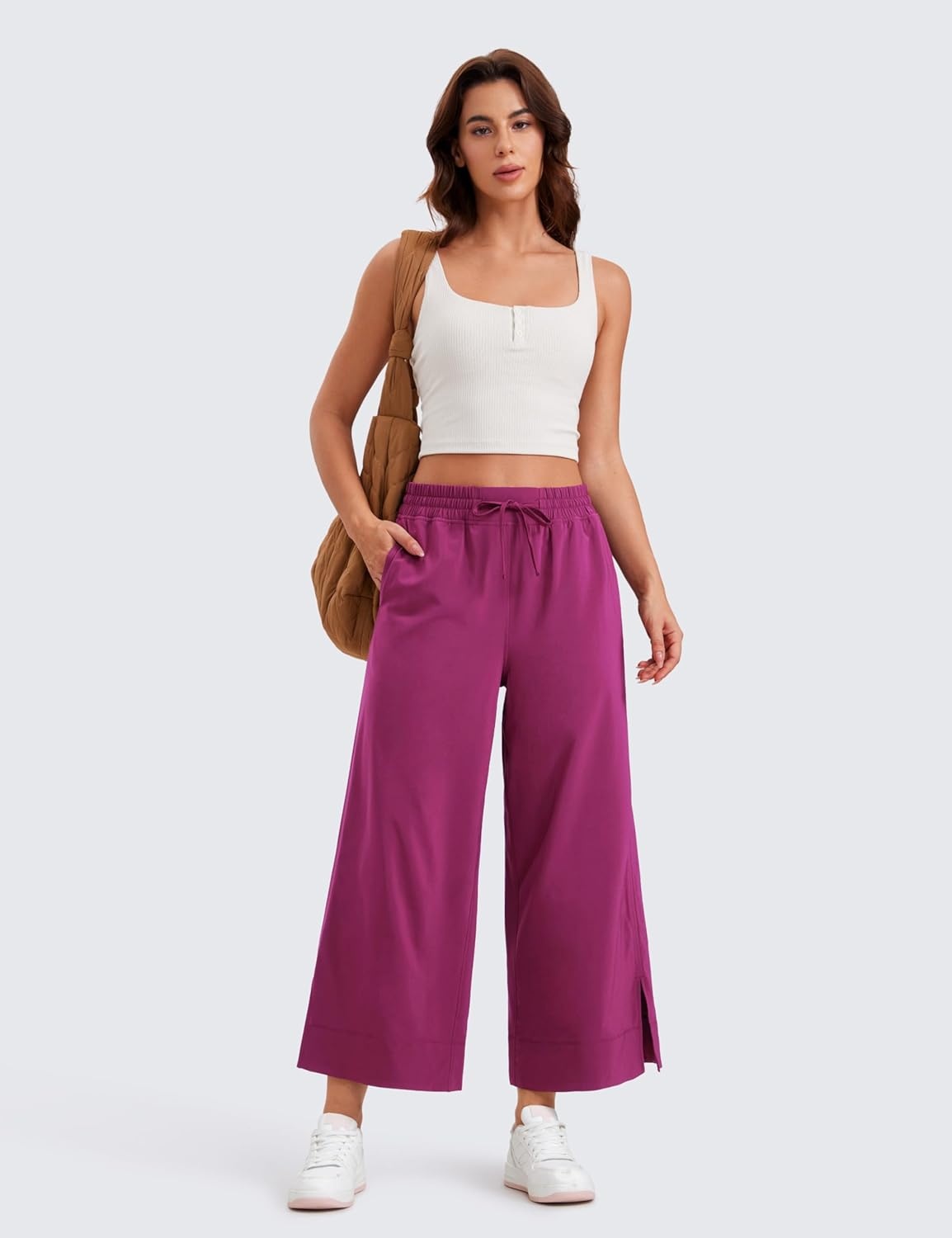 image:imageCRZ YOGA Lightweight Wide Leg Cropped Pants for Women 25 Casual Travel Work Sweatpants SummerMagenta Purple