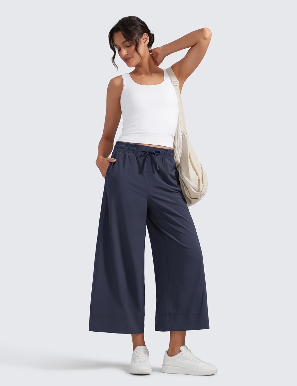 image:imageCRZ YOGA Lightweight Wide Leg Cropped Pants for Women 25 Casual Travel Work Sweatpants SummerNavy