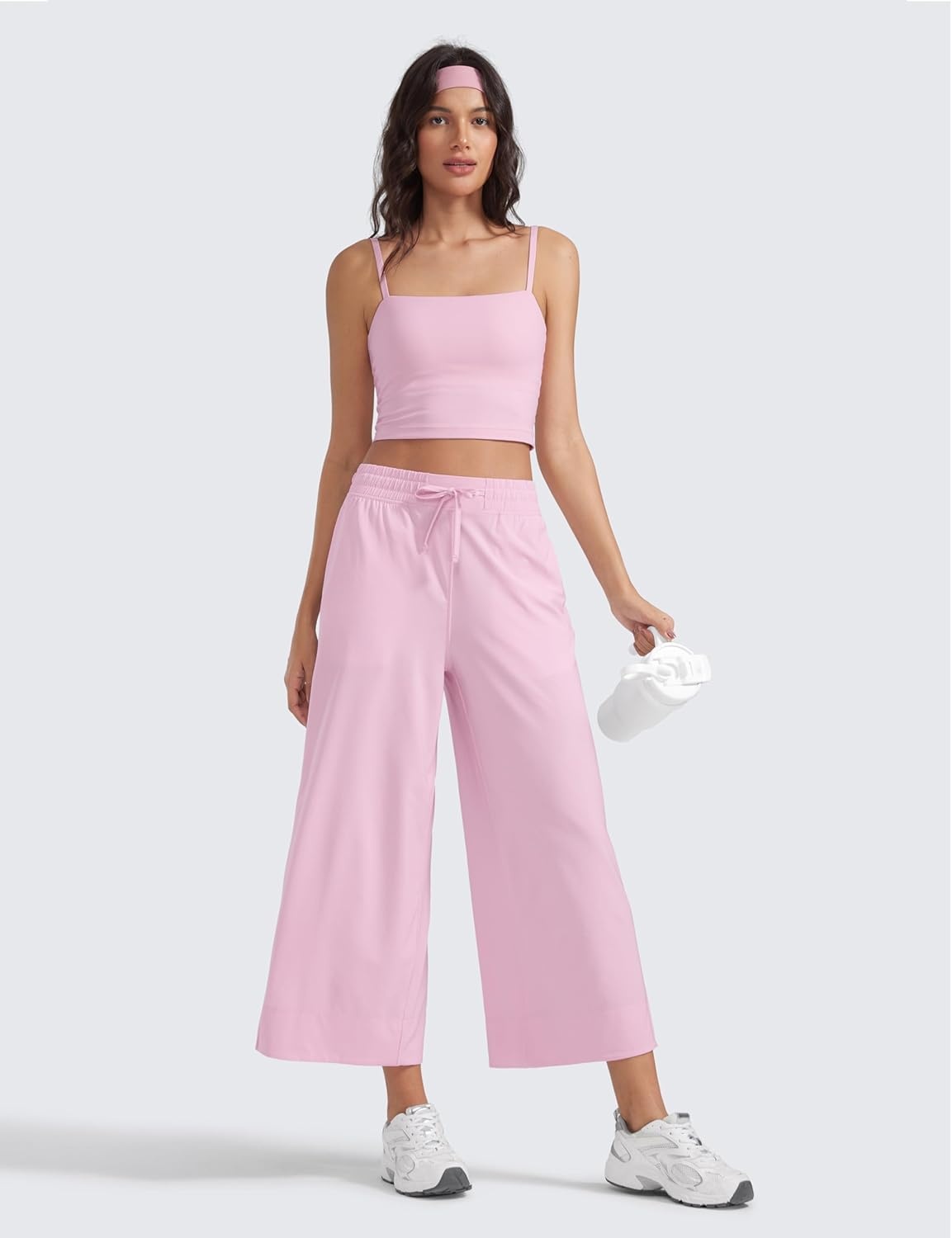 image:imageCRZ YOGA Lightweight Wide Leg Cropped Pants for Women 25 Casual Travel Work Sweatpants SummerPink Peony