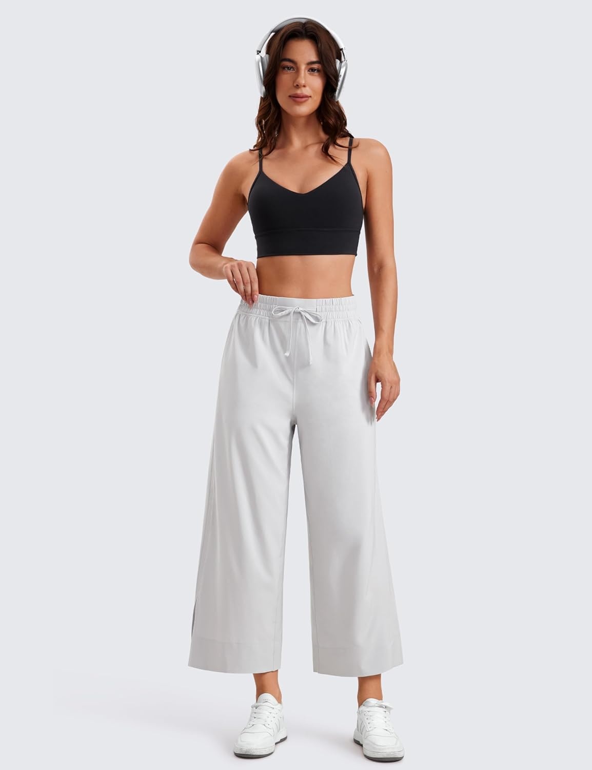 image:imageCRZ YOGA Lightweight Wide Leg Cropped Pants for Women 25 Casual Travel Work Sweatpants SummerPlatinum Grey