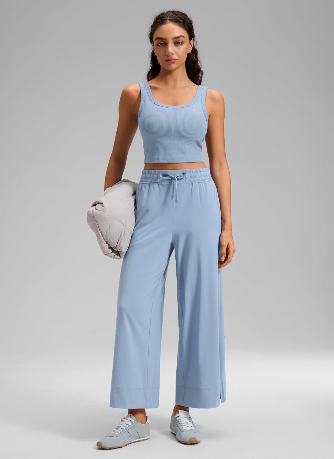image:imageCRZ YOGA Lightweight Wide Leg Cropped Pants for Women 25 Casual Travel Work Sweatpants SummerThe Breeze Blue