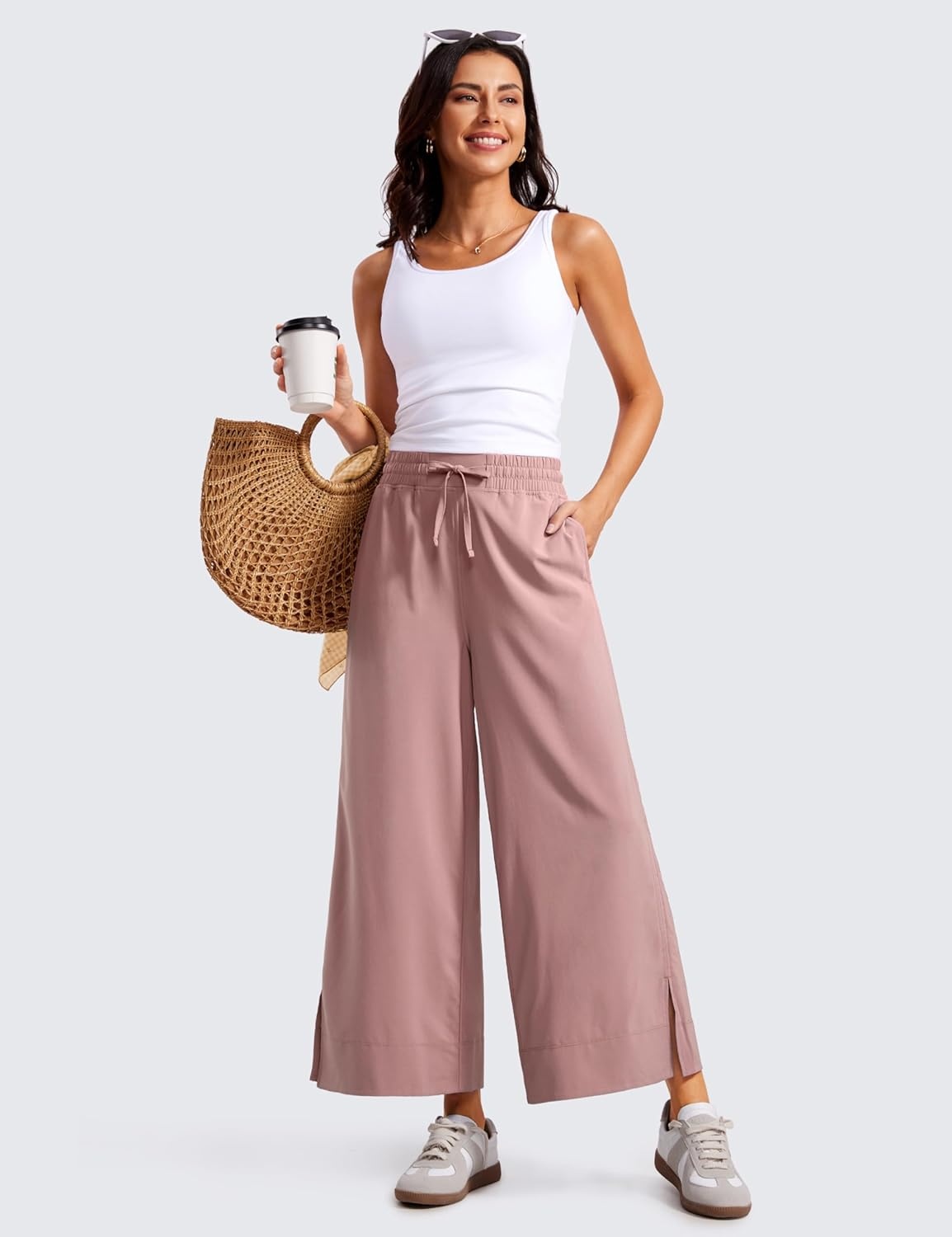 image:imageCRZ YOGA Lightweight Wide Leg Cropped Pants for Women 25 Casual Travel Work Sweatpants SummerTwilight Rose Pink