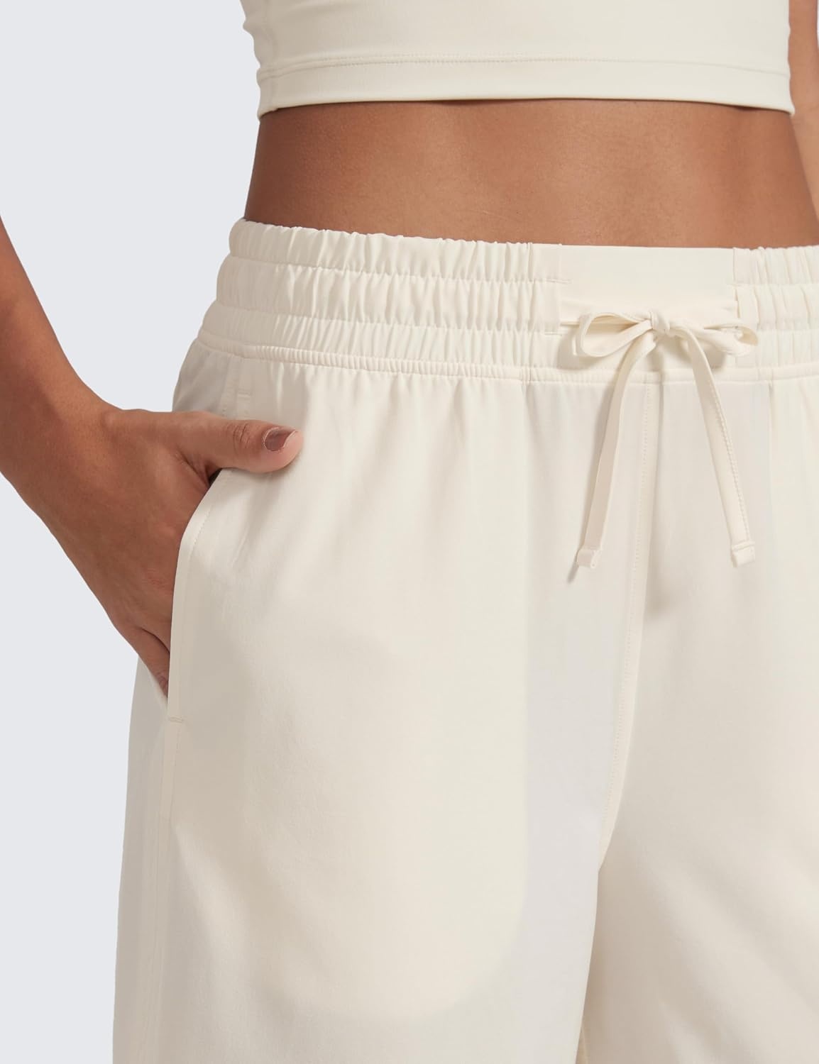 image:imageCRZ YOGA Lightweight Wide Leg Cropped Pants for Women 25 Casual Travel Work Sweatpants SummerWhite Apricot