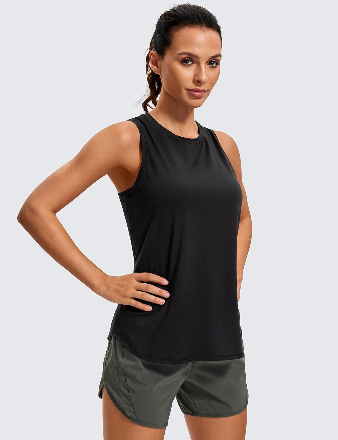 image:imageCRZ YOGA Lightweight Workout Tank Tops for Women Athletic Running Sleeveless Shirts Racerback High Neck TShirtBlack