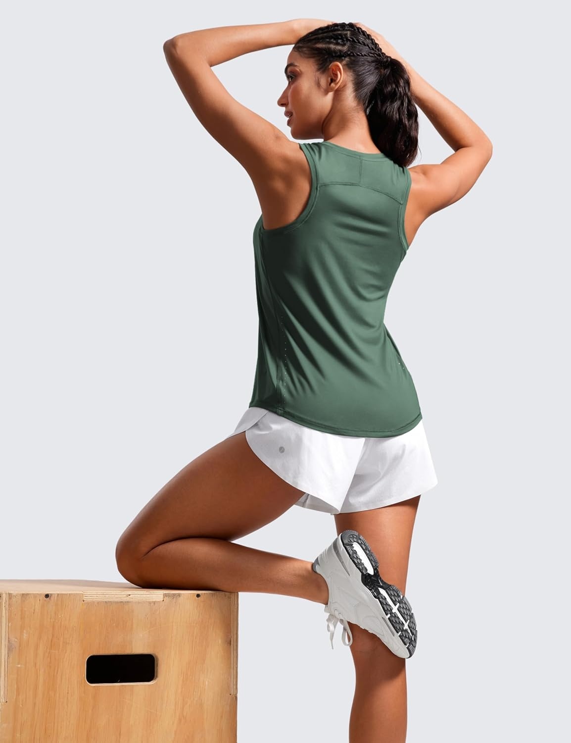 image:imageCRZ YOGA Lightweight Workout Tank Tops for Women Athletic Running Sleeveless Shirts Racerback High Neck TShirtGraphite Green
