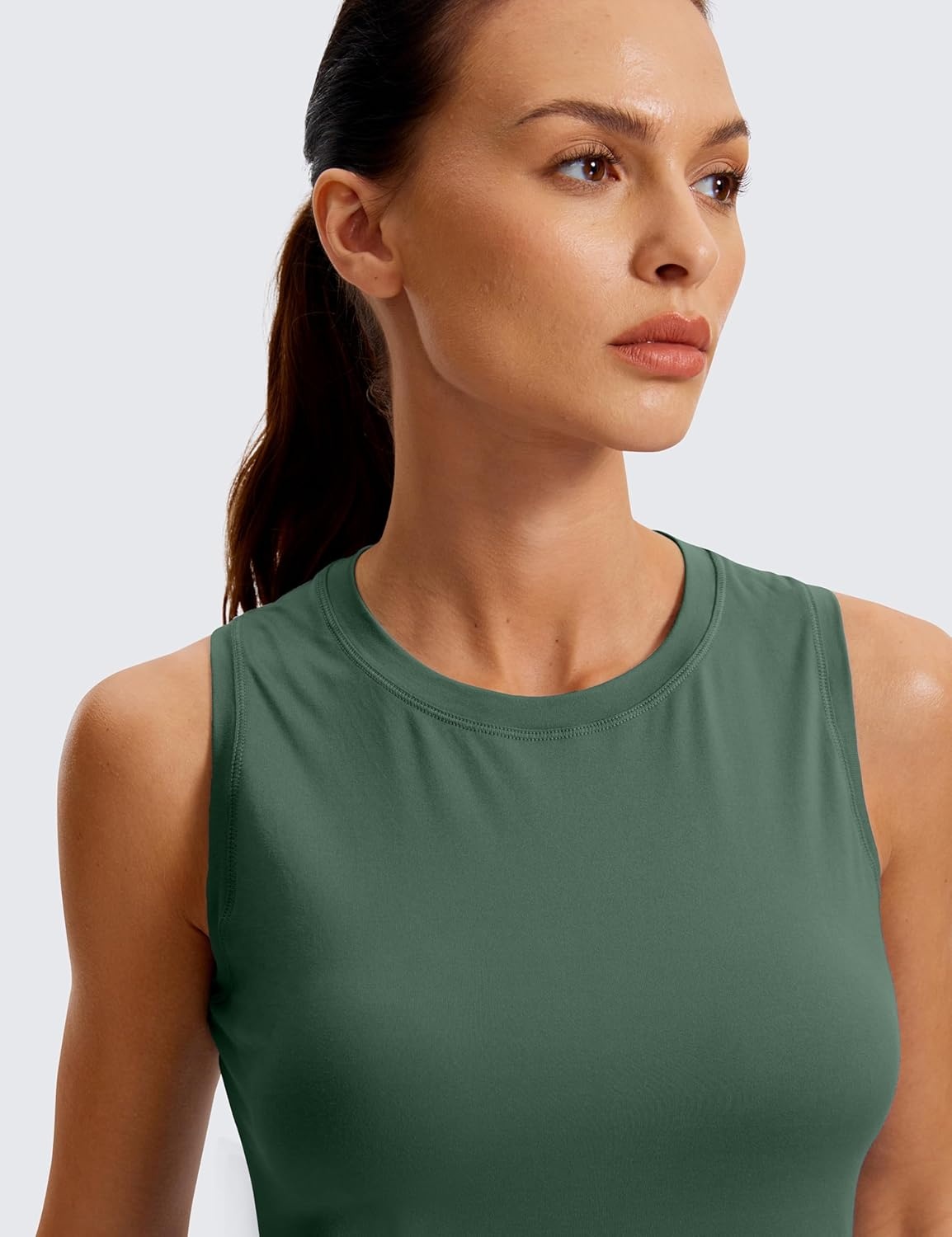 image:imageCRZ YOGA Lightweight Workout Tank Tops for Women Athletic Running Sleeveless Shirts Racerback High Neck TShirtGraphite Green