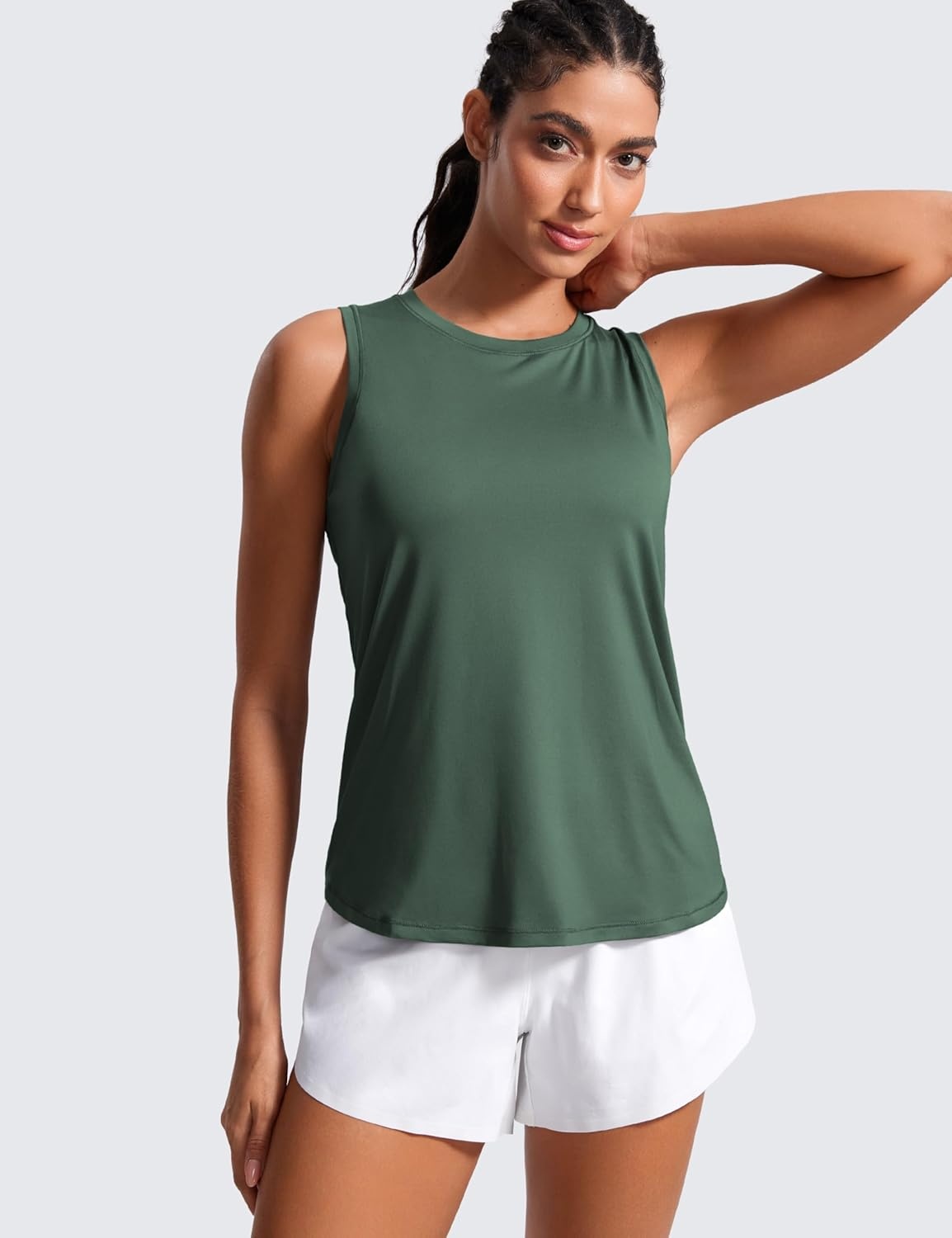 image:imageCRZ YOGA Lightweight Workout Tank Tops for Women Athletic Running Sleeveless Shirts Racerback High Neck TShirtGraphite Green