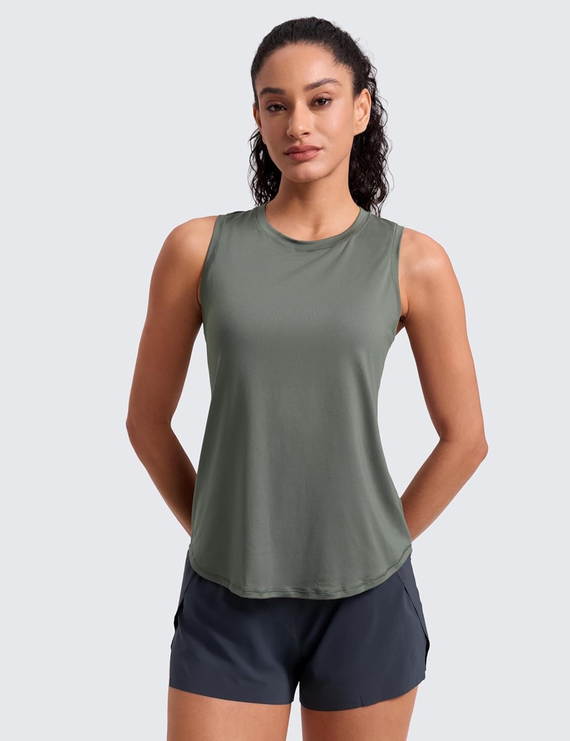 image:imageCRZ YOGA Lightweight Workout Tank Tops for Women Athletic Running Sleeveless Shirts Racerback High Neck TShirtGrey Sage