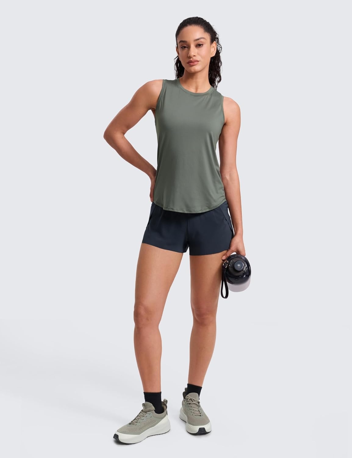 image:imageCRZ YOGA Lightweight Workout Tank Tops for Women Athletic Running Sleeveless Shirts Racerback High Neck TShirtGrey Sage