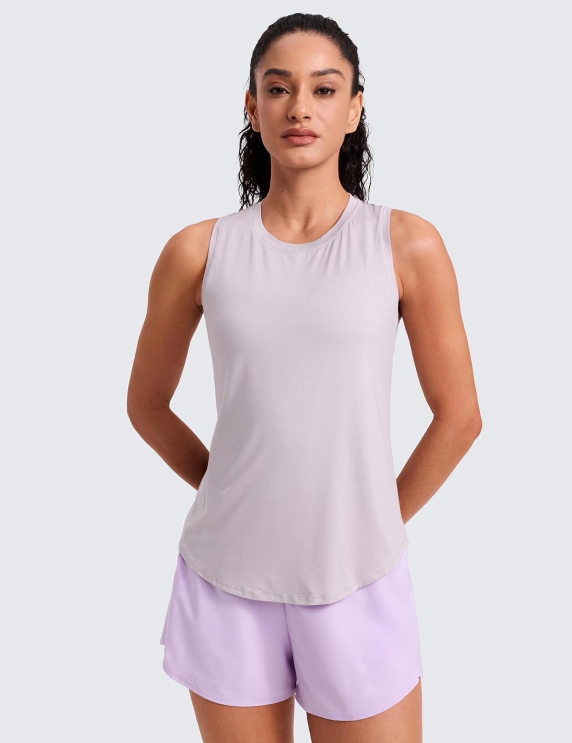 image:imageCRZ YOGA Lightweight Workout Tank Tops for Women Athletic Running Sleeveless Shirts Racerback High Neck TShirtIced Iris