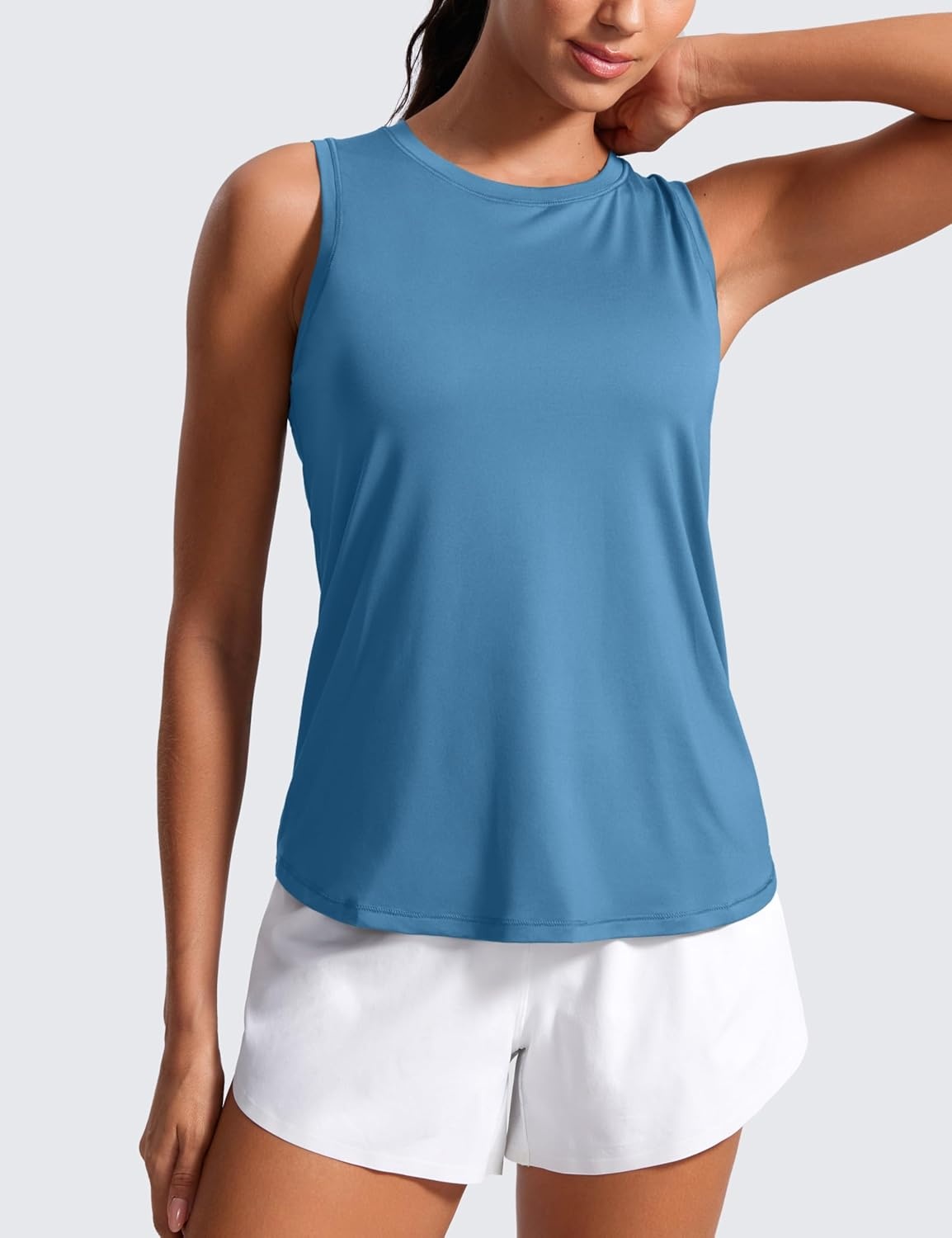 image:imageCRZ YOGA Lightweight Workout Tank Tops for Women Athletic Running Sleeveless Shirts Racerback High Neck TShirtIron Blue