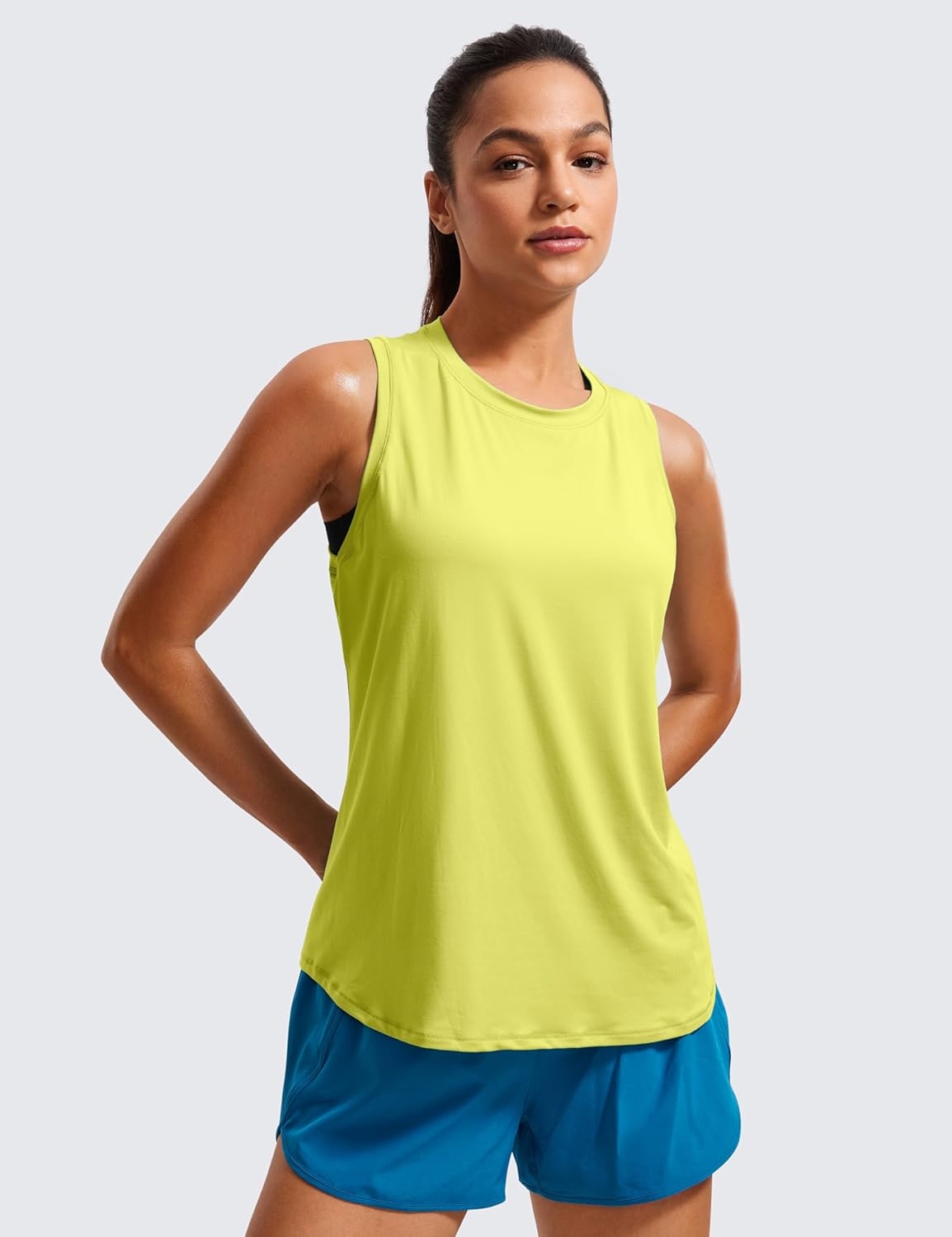 image:imageCRZ YOGA Lightweight Workout Tank Tops for Women Athletic Running Sleeveless Shirts Racerback High Neck TShirtLuminous Yellow