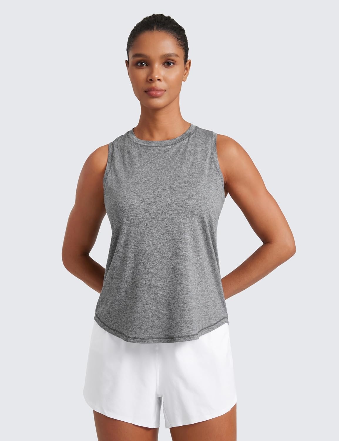 image:imageCRZ YOGA Lightweight Workout Tank Tops for Women Athletic Running Sleeveless Shirts Racerback High Neck TShirtPlatinum Heather