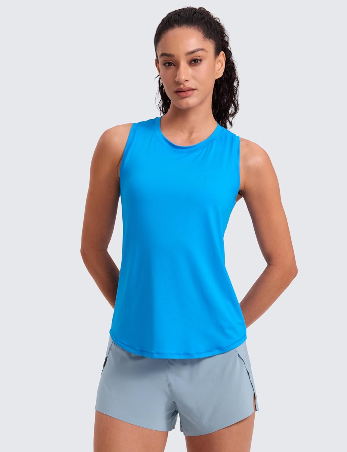 image:imageCRZ YOGA Lightweight Workout Tank Tops for Women Athletic Running Sleeveless Shirts Racerback High Neck TShirtPoolside Blue