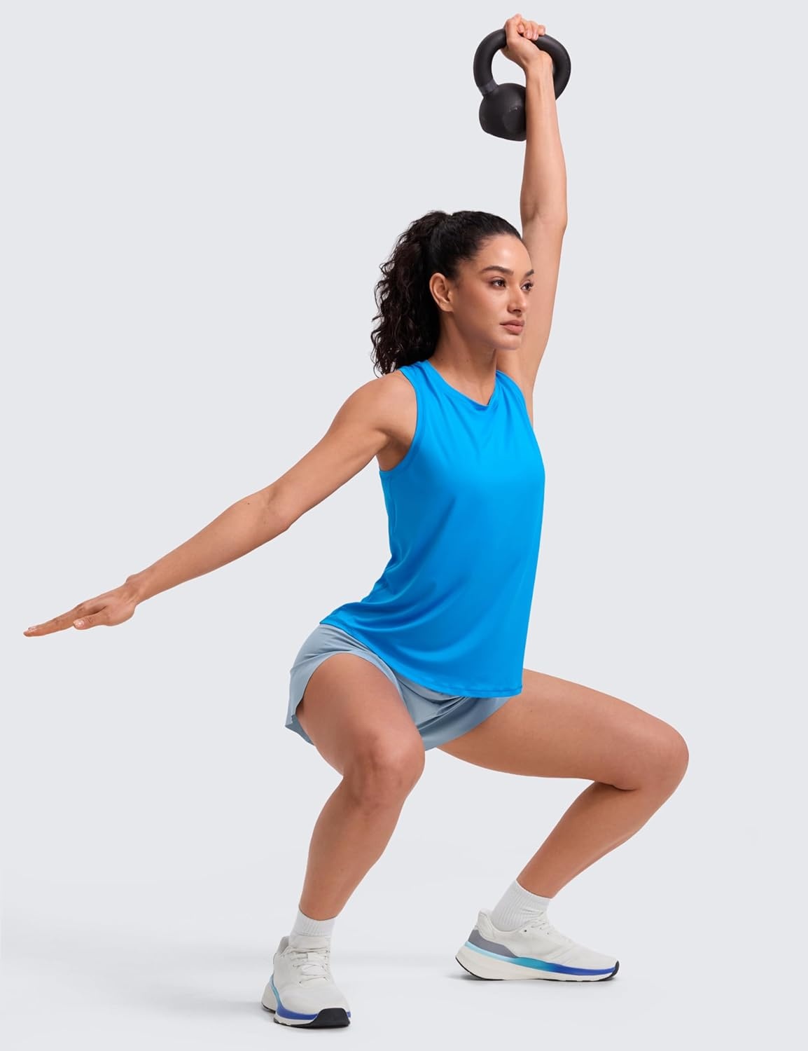 image:imageCRZ YOGA Lightweight Workout Tank Tops for Women Athletic Running Sleeveless Shirts Racerback High Neck TShirtPoolside Blue