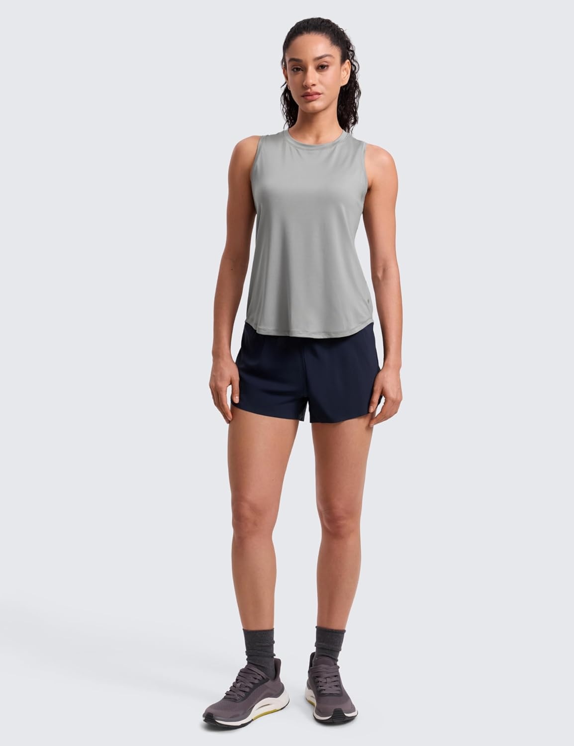 image:imageCRZ YOGA Lightweight Workout Tank Tops for Women Athletic Running Sleeveless Shirts Racerback High Neck TShirtSilver Gray