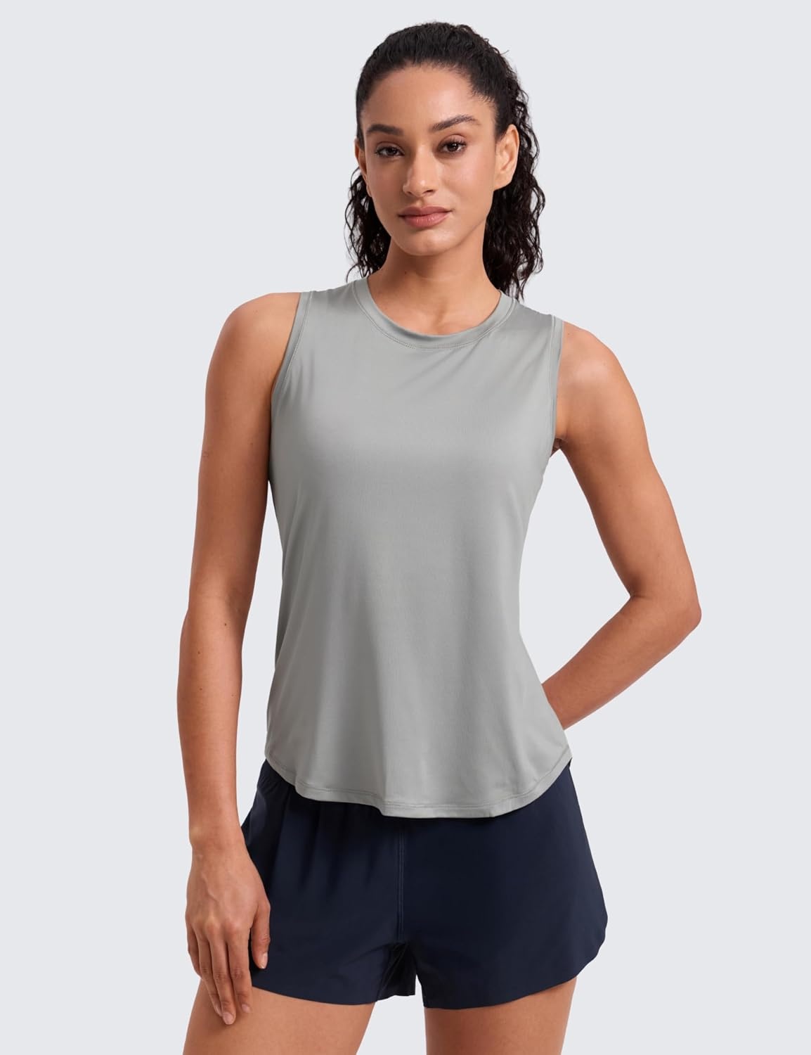 image:imageCRZ YOGA Lightweight Workout Tank Tops for Women Athletic Running Sleeveless Shirts Racerback High Neck TShirtSilver Gray