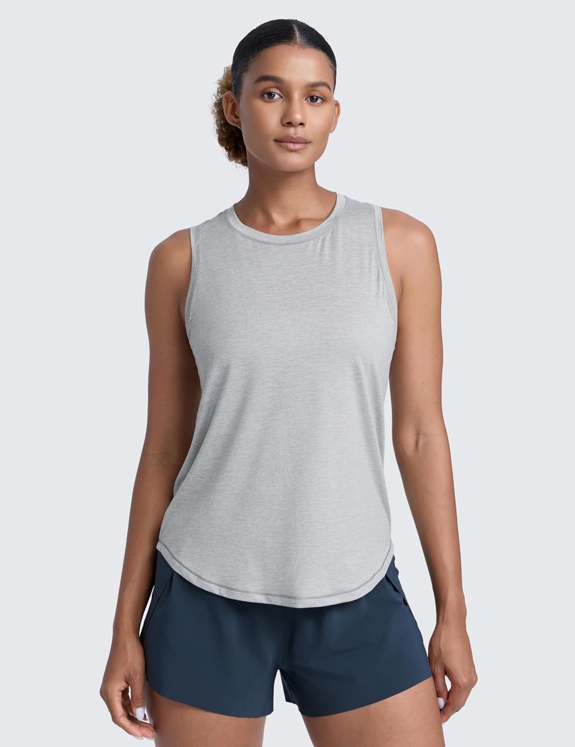 image:imageCRZ YOGA Lightweight Workout Tank Tops for Women Athletic Running Sleeveless Shirts Racerback High Neck TShirtSilver Mist