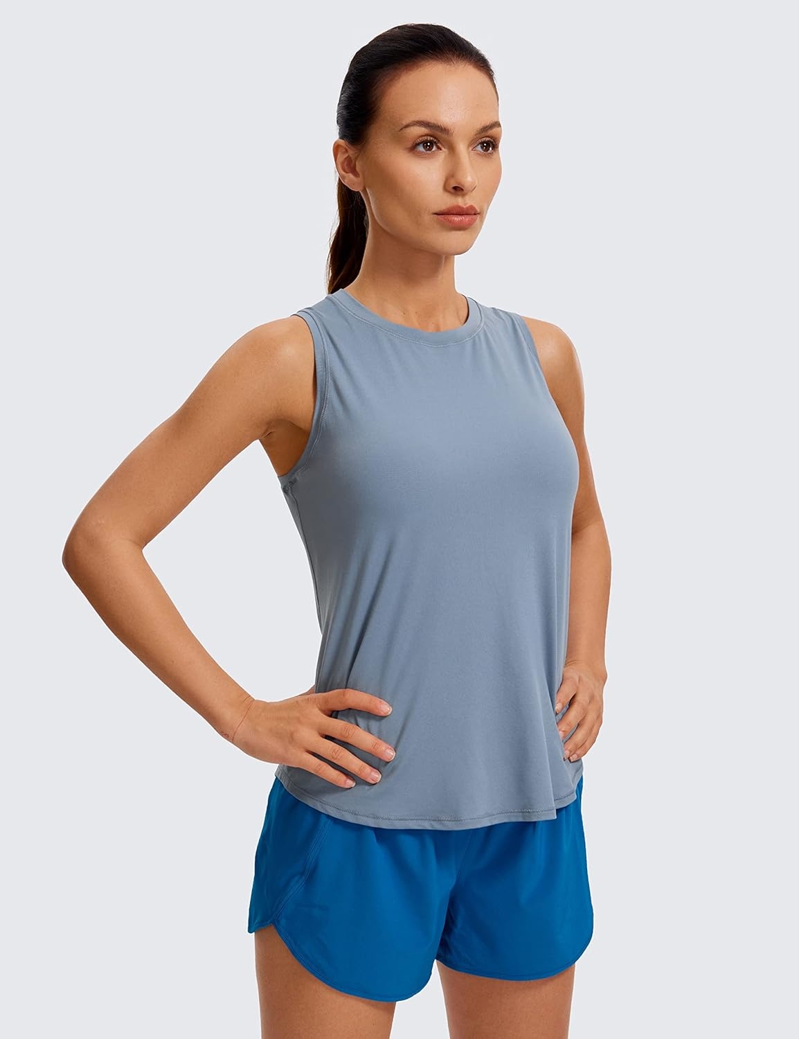 image:imageCRZ YOGA Lightweight Workout Tank Tops for Women Athletic Running Sleeveless Shirts Racerback High Neck TShirtSlate Blue