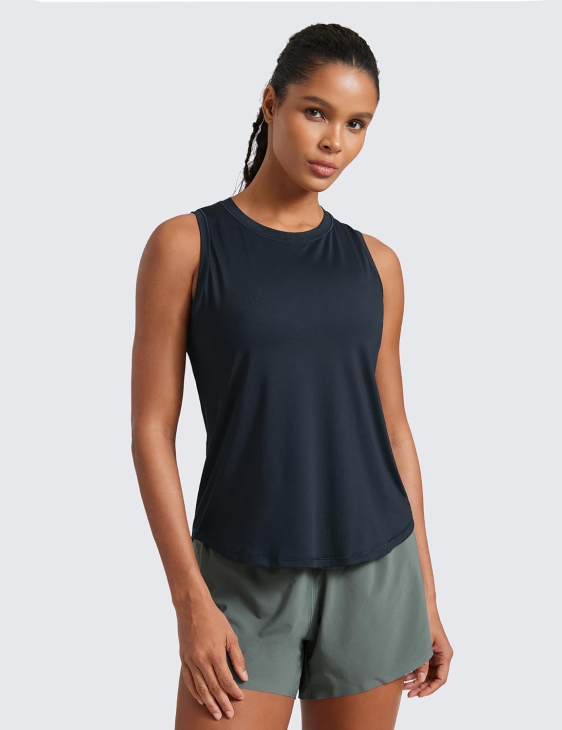 image:imageCRZ YOGA Lightweight Workout Tank Tops for Women Athletic Running Sleeveless Shirts Racerback High Neck TShirtTrue Navy
