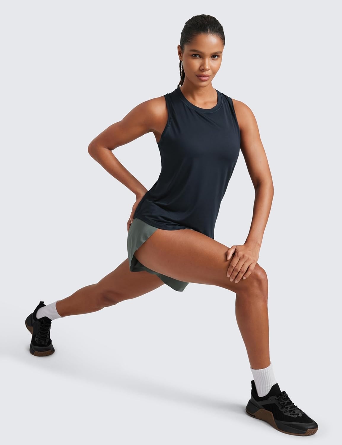 image:imageCRZ YOGA Lightweight Workout Tank Tops for Women Athletic Running Sleeveless Shirts Racerback High Neck TShirtTrue Navy