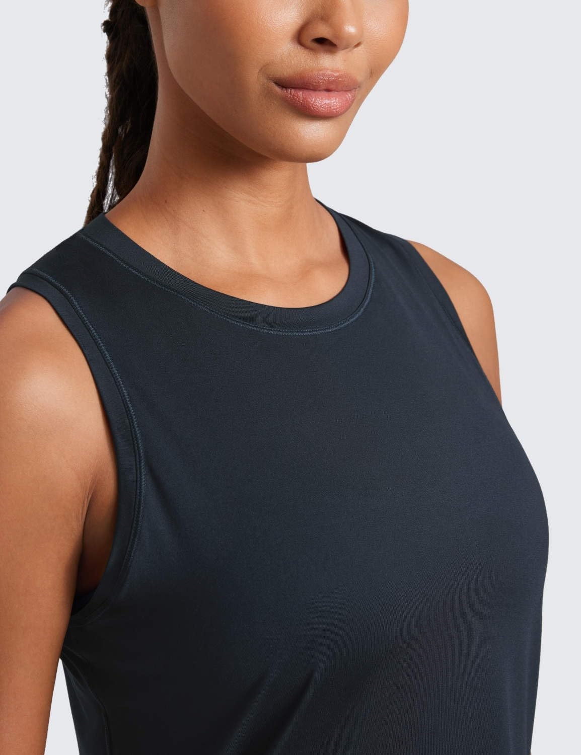 image:imageCRZ YOGA Lightweight Workout Tank Tops for Women Athletic Running Sleeveless Shirts Racerback High Neck TShirtTrue Navy