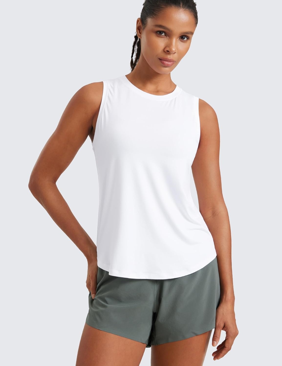 image:imageCRZ YOGA Lightweight Workout Tank Tops for Women Athletic Running Sleeveless Shirts Racerback High Neck TShirtWhite
