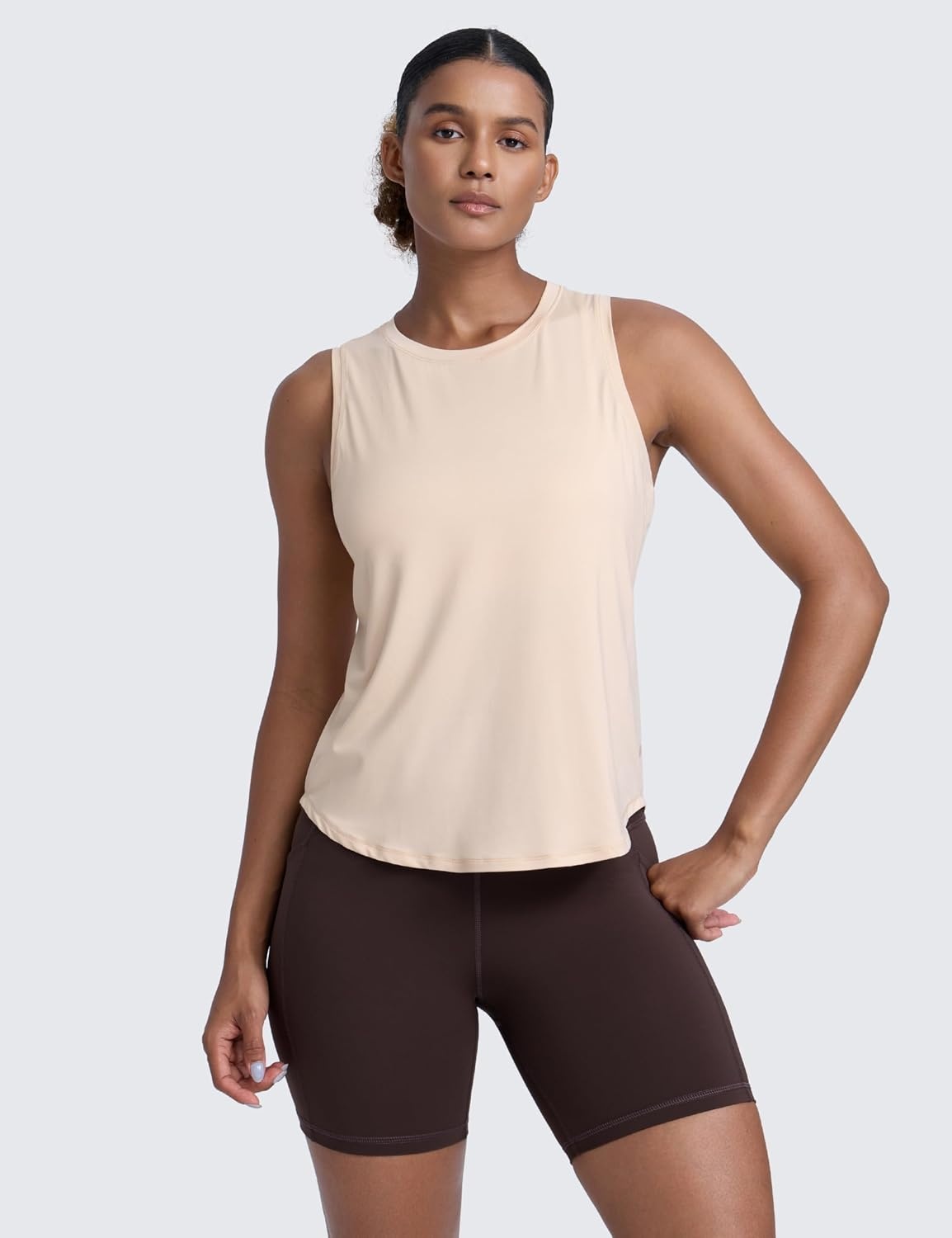 image:imageCRZ YOGA Lightweight Workout Tank Tops for Women Athletic Running Sleeveless Shirts Racerback High Neck TShirtWhite Opal