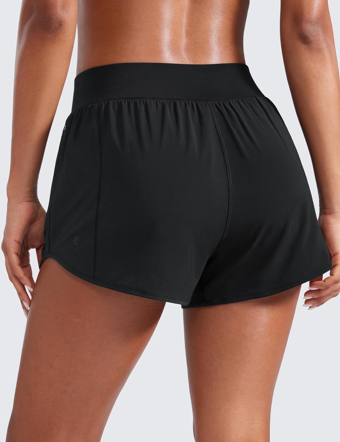 image:imageCRZ YOGA Mid Flat Waisted Running Shorts for Women 3 Mesh Liner Quick Dry for Workout Sport Athletic with Zipper PocketBlack