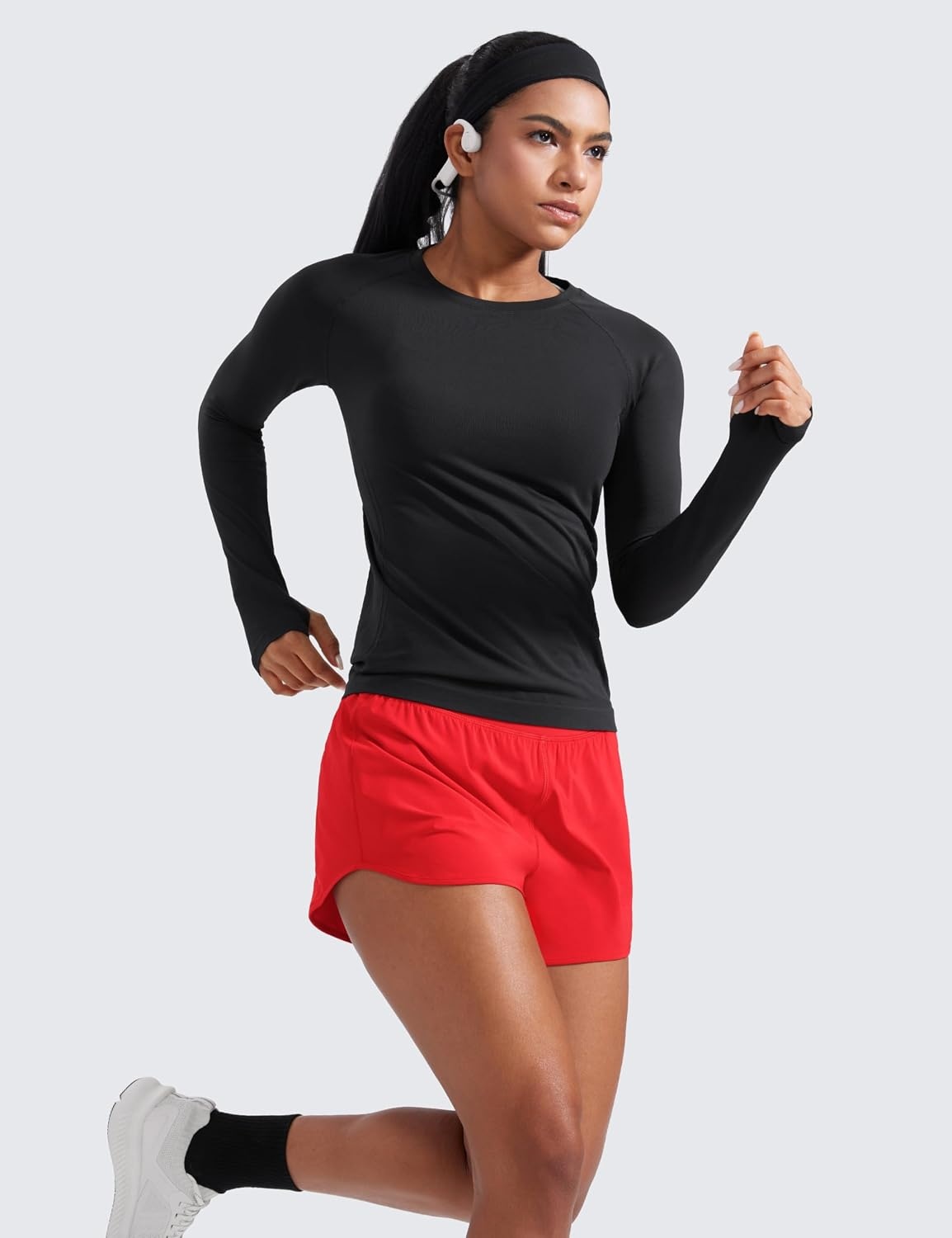 image:imageCRZ YOGA Mid Flat Waisted Running Shorts for Women 3 Mesh Liner Quick Dry for Workout Sport Athletic with Zipper PocketDeep Red